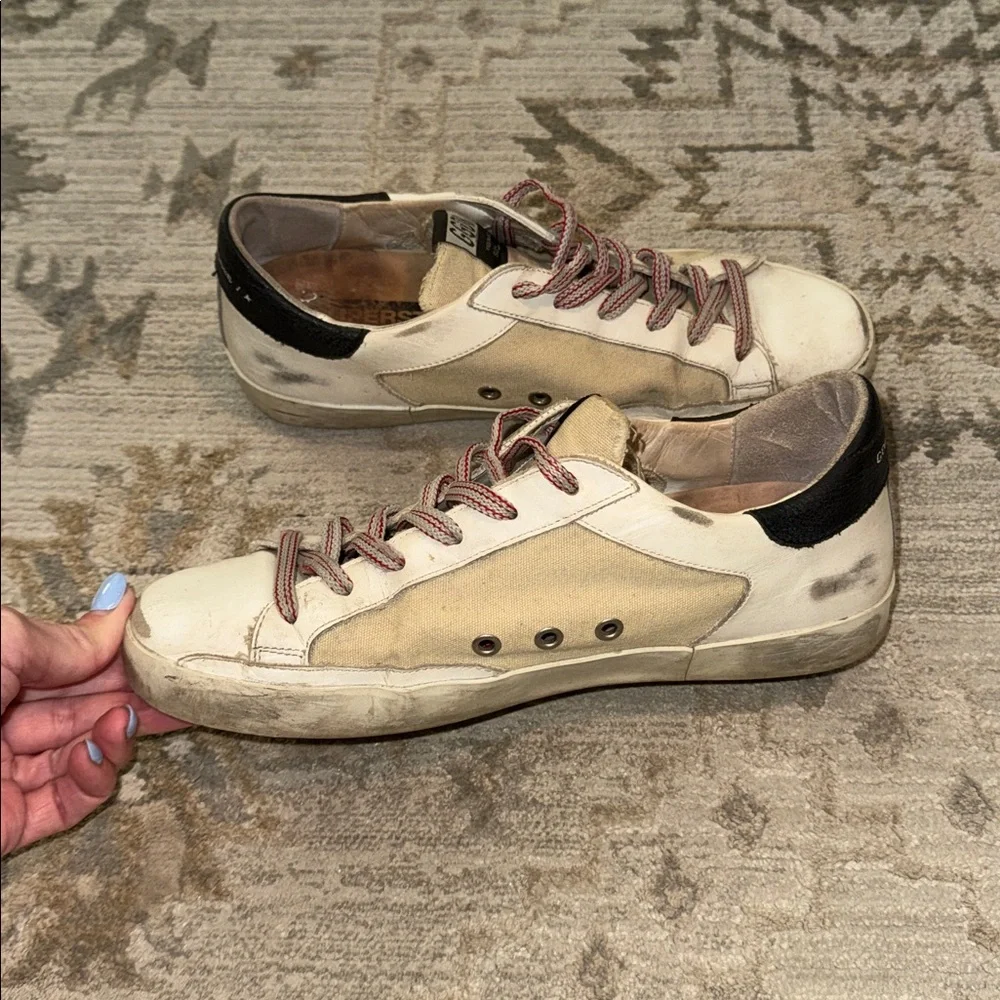 Golden Goose White Leather/Canvas Sneakers with Silver Glitter Star - Picture 7 of 14